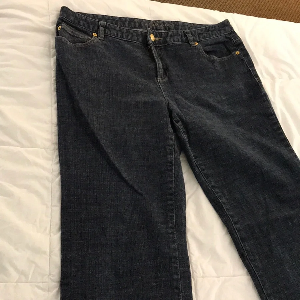 EUC Michael Kors Sz 10 x 32 mid rise dark‎ flare